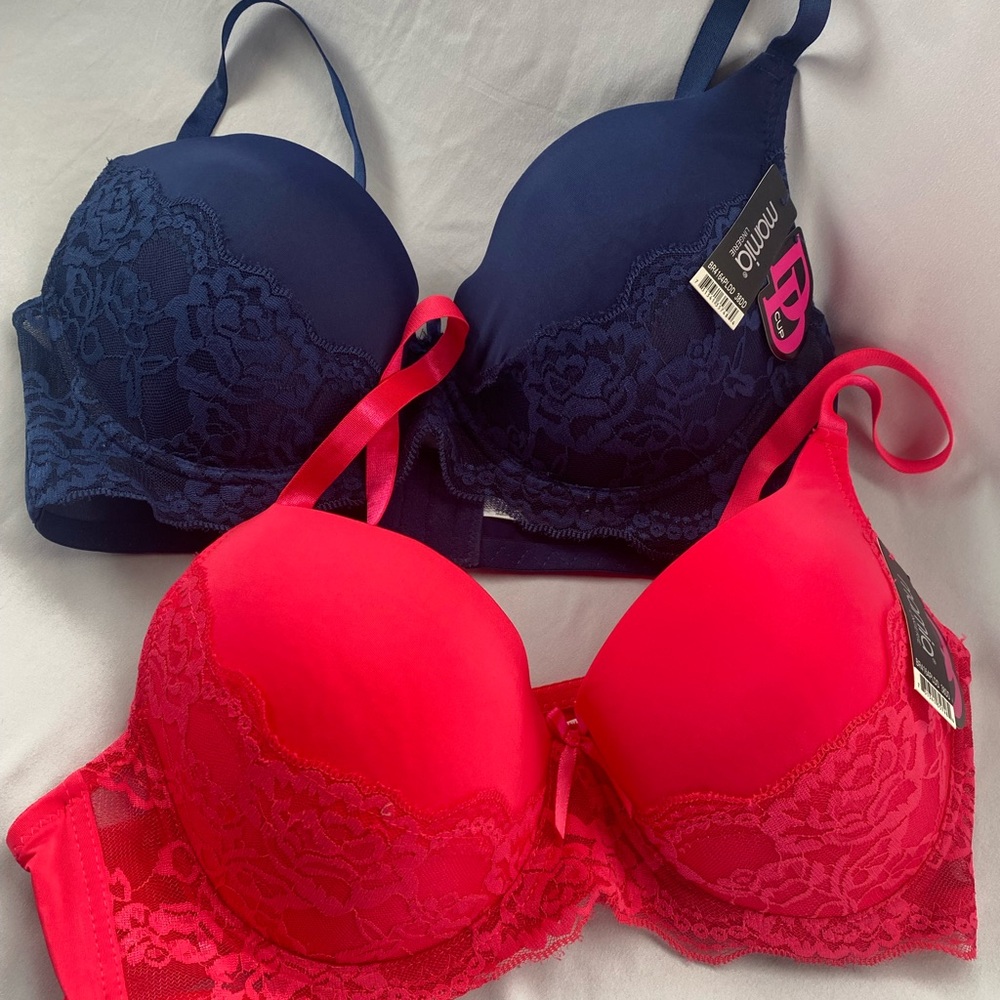Mamia Lace Bra Set - Deep Blue and Bright Pink